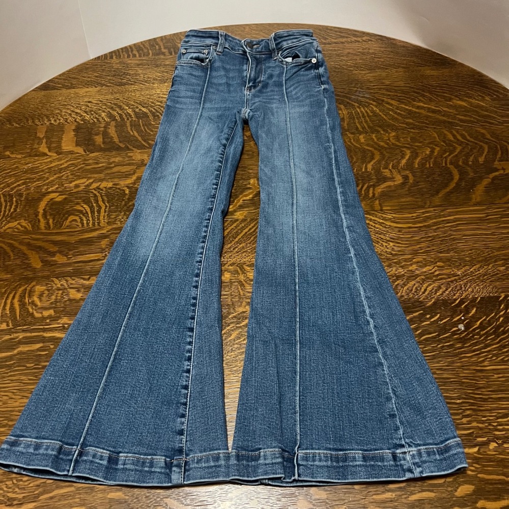 American Eagle Jeans Women 00 Short Blue Festival Flare Pintuck Seam